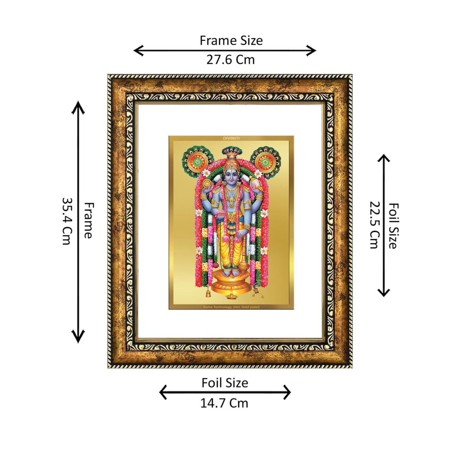DIVINITI 24K Gold Plated Guruvayurappan Wall Photo Frame for Home Decor, Wall Hanging, Table Top, Puja Room & Gift DG113S3 (27.6X35.4 CM)