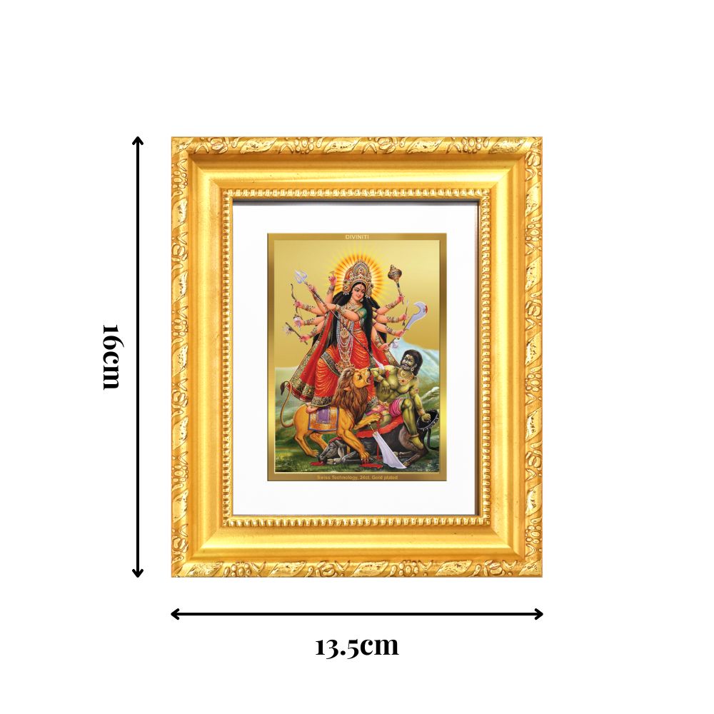 Diviniti 24K Gold Plated Durga - Mahishasura Mardini |Divine Table Top Frame for Home Mandir & Office Decor | Luxury Spiritual Gift