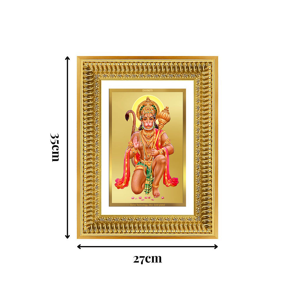 Diviniti 24K Gold Plated Hanuman With Blessings (Classic) Divine Wall Frame for Home Mandir & Office Decor | Luxury Spiritual Gift