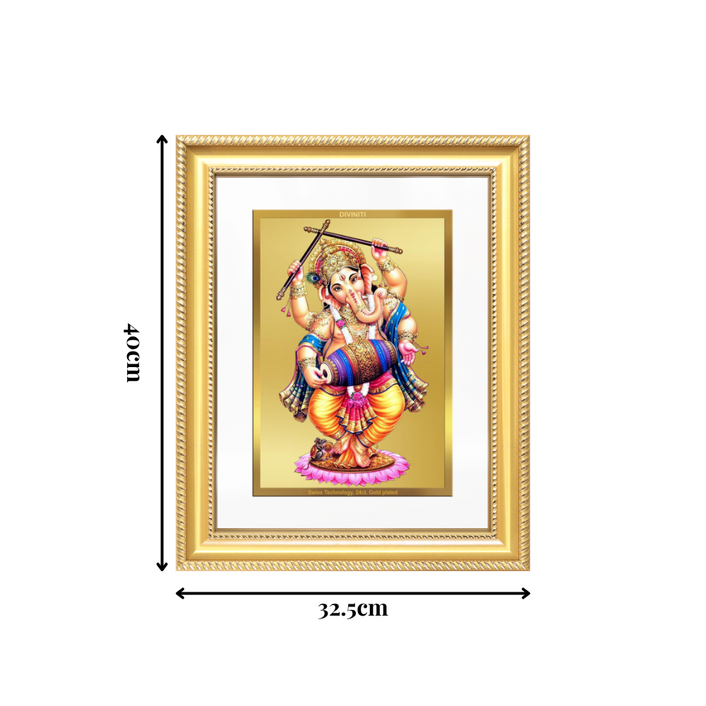 Diviniti 24K Gold Plated Dancing Ganesha (Classic) Divine Wall Frame for Home Mandir & Office Decor | Luxury Spiritual Gift