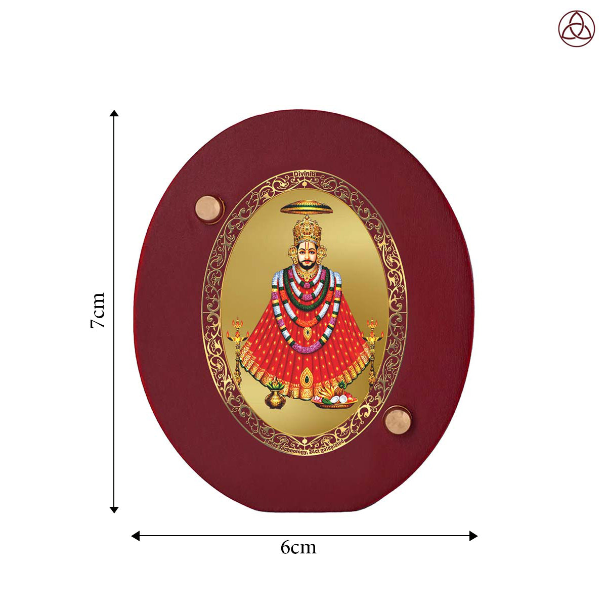 Khatu Shyam Ji Car Dashboard & Tabletop Photo Frame, 24K gold-plated, 7x6 cm, intricate design.