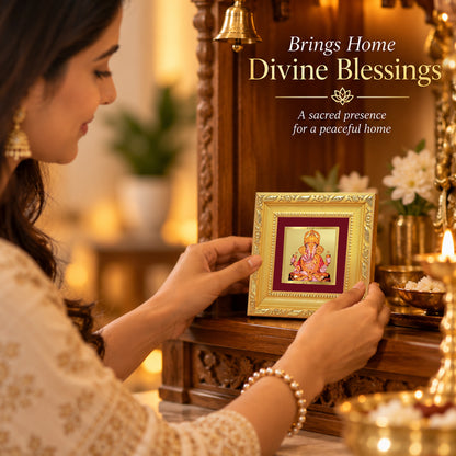 24K Gold-Plated Dagadu Ganesha Frame | Premium Gift Box | 10x10 CM