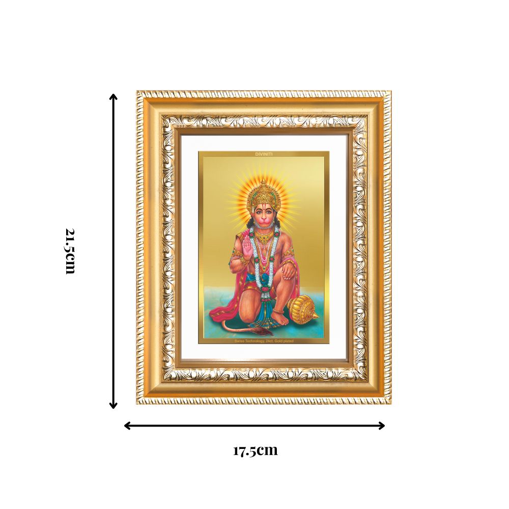 Diviniti 24K Gold Plated Ashirwad Hanuman (Classic) Divine Wall and Table Top Frame for Home Mandir & Office Decor | Luxury Spiritual Gift