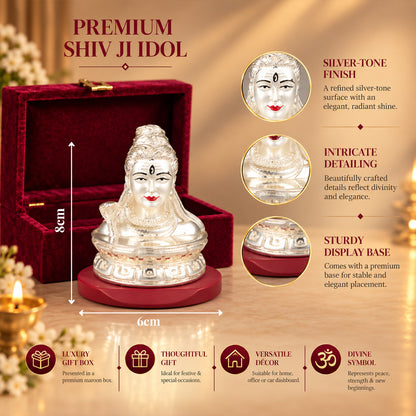 DIVINITI 999 Silver-Plated Shiva Idol | Car & Home Decor | Gift Box | 8x6 CM