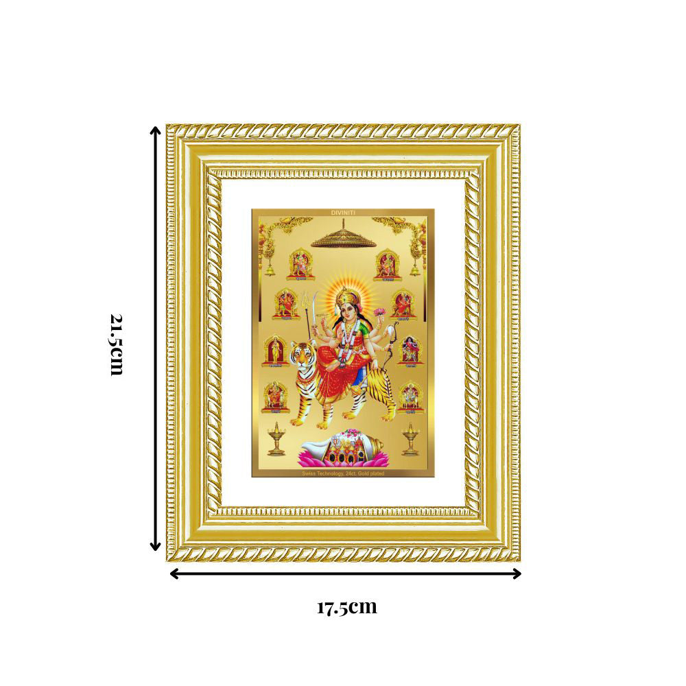 Diviniti 24K Gold Plated Nav Durga (Classic) Divine Wall and Table Top Frame for Home Mandir & Office Decor | Luxury Spiritual Gift