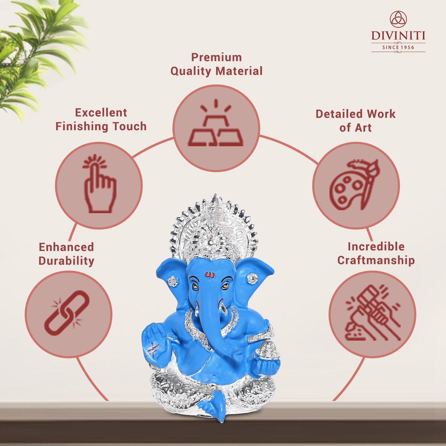 Diviniti 999 Silver Plated Resin Lord Ganesha Idol for Car Dashboard Tabletop for Home Decor Mandir Puja Gift Blue (8.4x4.2cm)