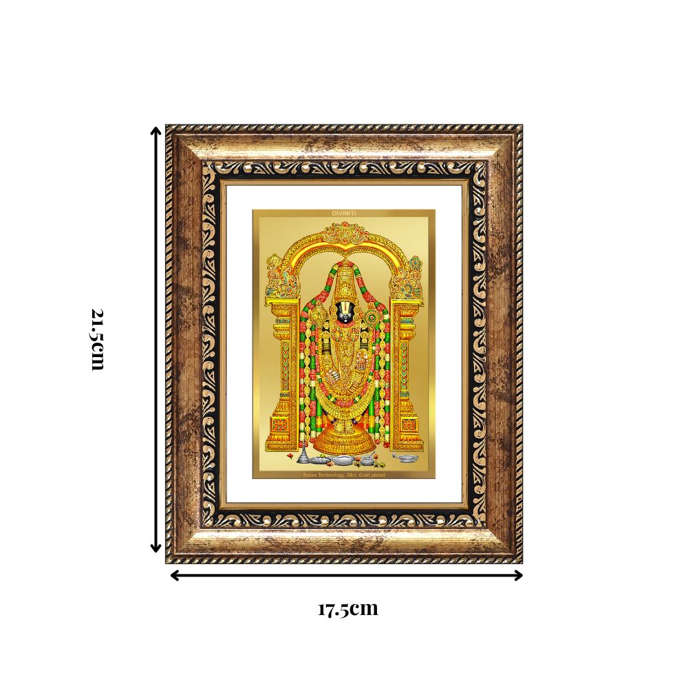 Diviniti 24K Gold Plated Tirupati Balaji Divine Wall and Table Top Frame for Home Mandir & Office Decor | Luxury Spiritual Gift
