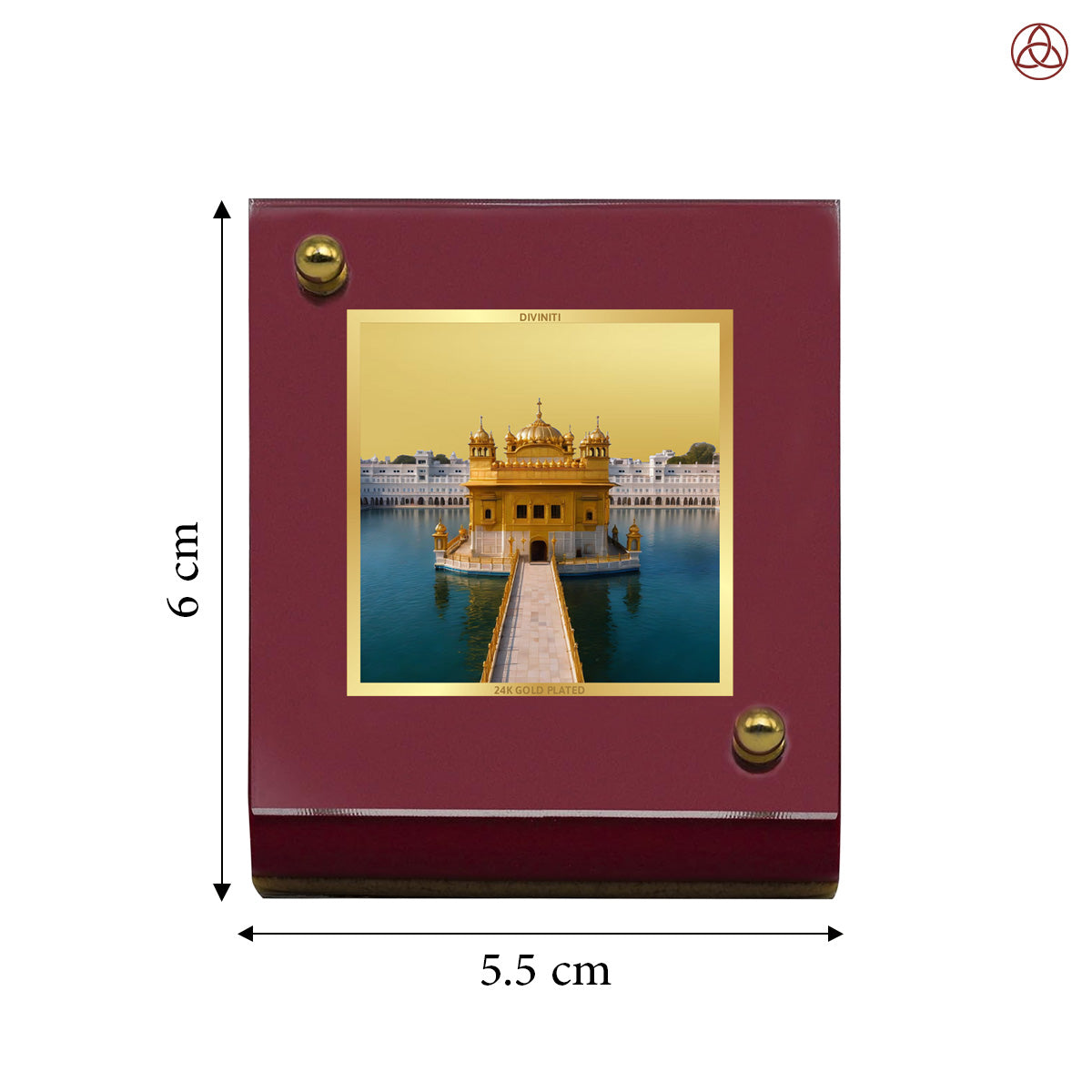 Diviniti 24K Gold Plated Sachkhand Shri Darbar Sahib (Golden Temple) Frame For Car Dashboard, Home Decor, Table Top, Gift (6 CM x 5.5 CM)