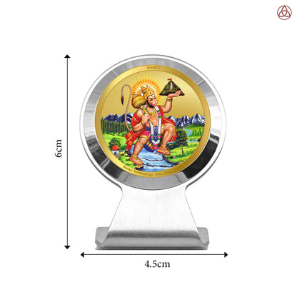 Hanuman Carrying Sanjeevani | Divine Lord Hanuman Car Dashboard & Tabletop Photo Frame in 24K Gold Plated Foil