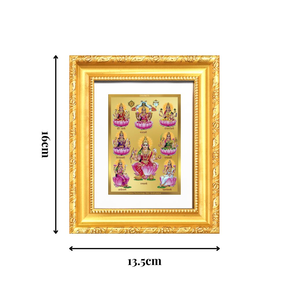 Diviniti 24K Gold Plated Ashtalakshmi Divine Table Top Frame for Home Mandir & Office Decor | Luxury Spiritual Gift