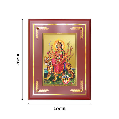 Diviniti 24K Gold Plated Durga Sherawali Mata with Pind Wall Hanging Photo Frame | Strength, Protection & Divine Grace