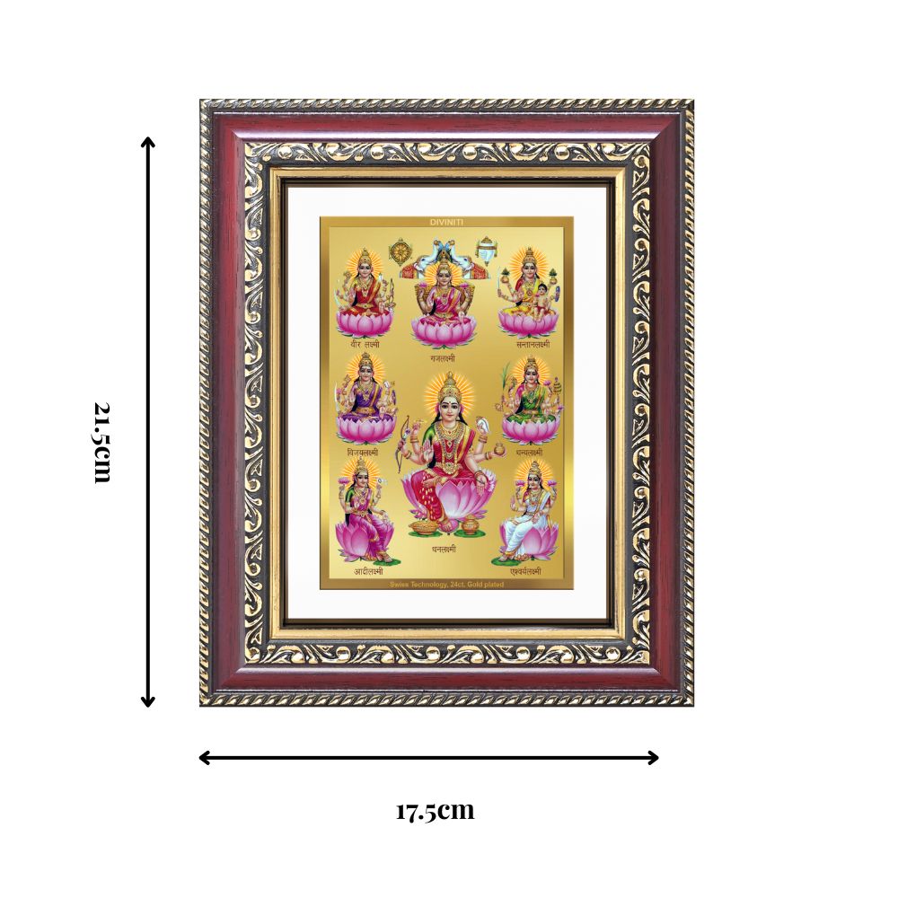 Diviniti 24K Gold Plated Ashtalakshmi Divine Wall and Table Top Frame for Home Mandir & Office Decor | Luxury Spiritual Gift