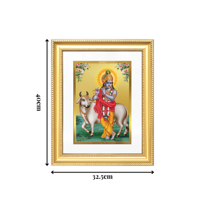 Diviniti 24K Gold Plated Krishna With Surbhi Cow (Classic) Divine Wall Frame for Home Mandir & Office Decor | Luxury Spiritual Gift