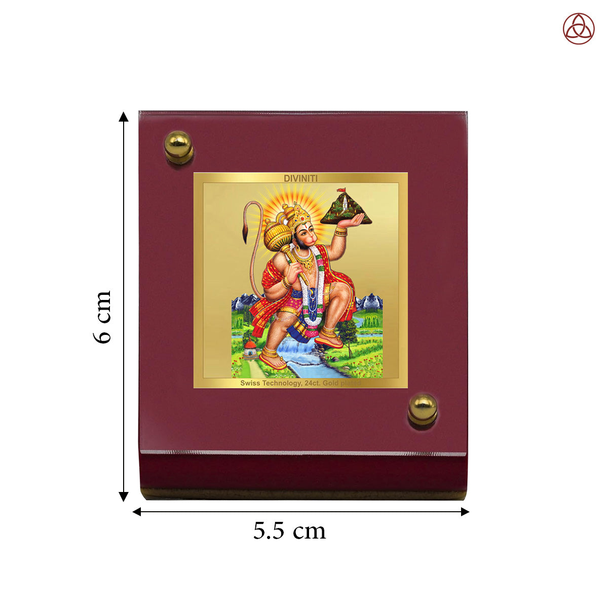 Hanuman Carrying Sanjeevani | Divine Lord Hanuman Car Dashboard & Tabletop Photo Frame in 24K Gold Plated Foil