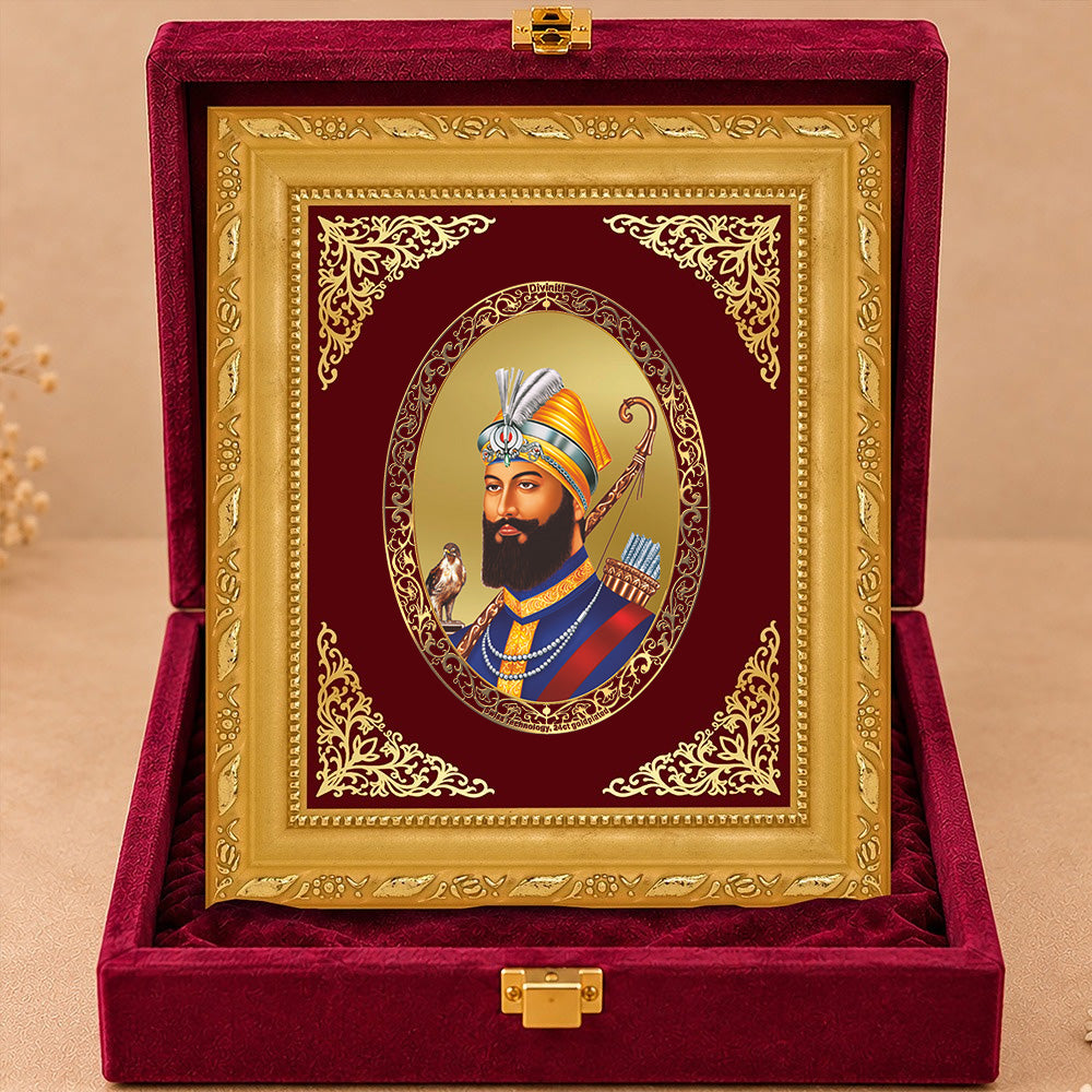24K Gold-Plated Guru Gobind Singh Ji BG Frame | Premium Gift Box | 16 X 13.5 CM