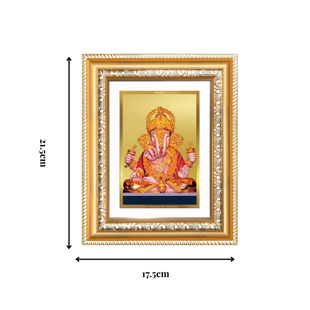 Diviniti 24K Gold Plated Dagadu Ganesha (Classic) Divine Wall and Table Top Frame for Home Mandir & Office Decor | Luxury Spiritual Gift