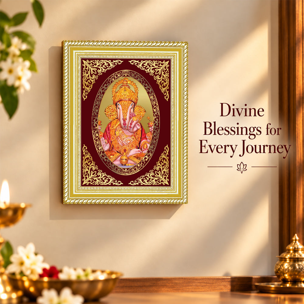 24K Gold-Plated Dagadu Ganesha Frame | Premium Gift Box | 26x20 CM