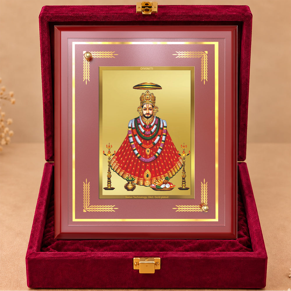 24K Gold-Plated Khatu Shyam MDF Frame | Premium Gift Box | 22 X 18 CM