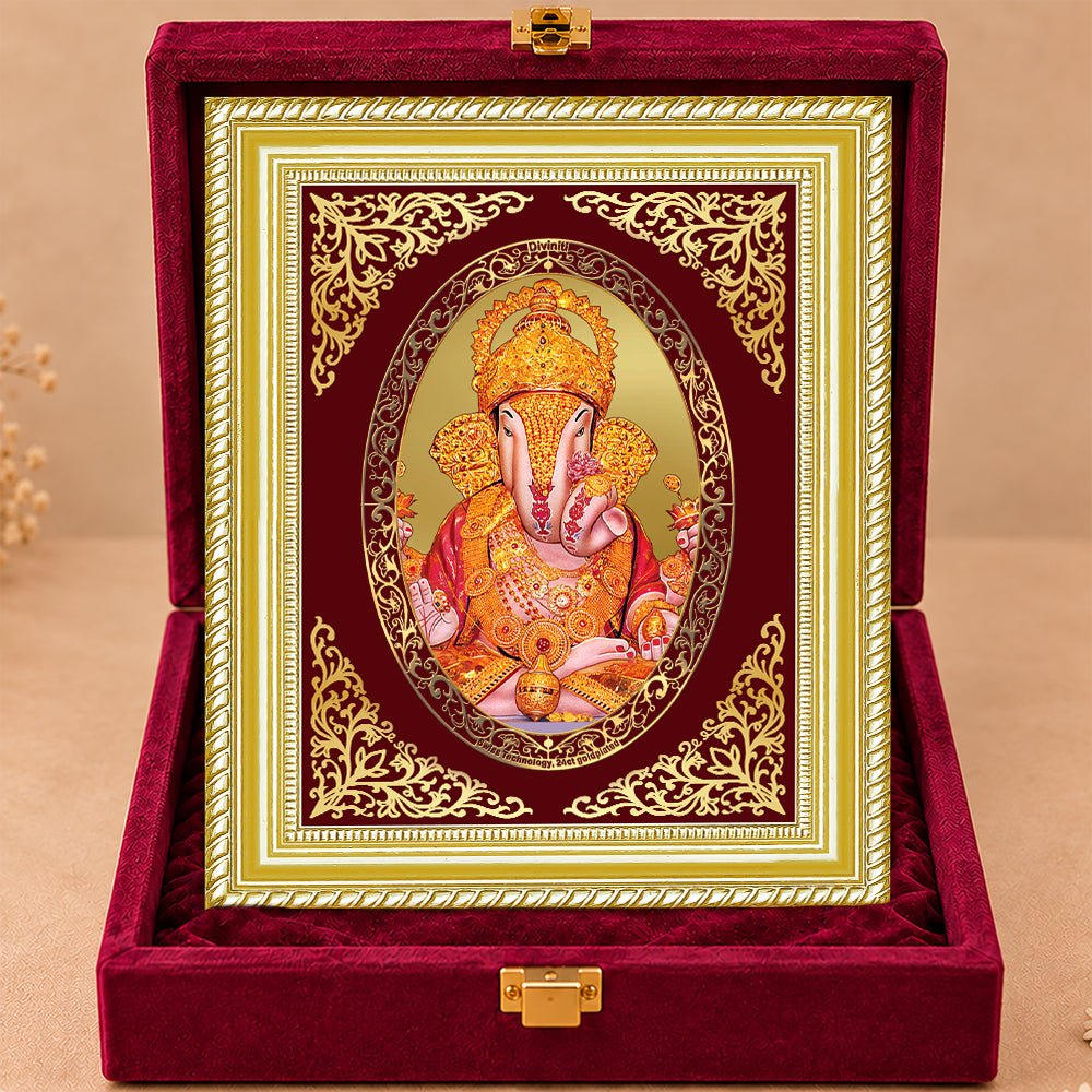 24K Gold-Plated Dagadu Ganesha Frame | Premium Gift Box | 35x27 CM