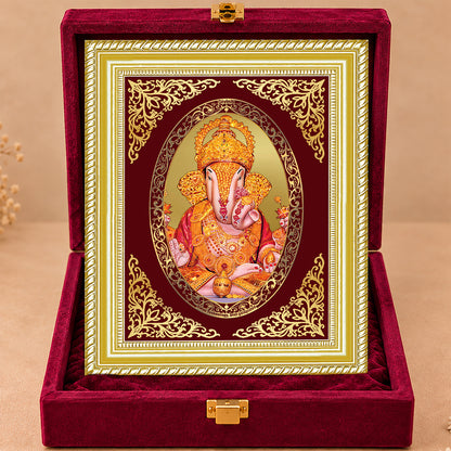 24K Gold-Plated Dagadu Ganesha Frame | Premium Gift Box | 35x27 CM