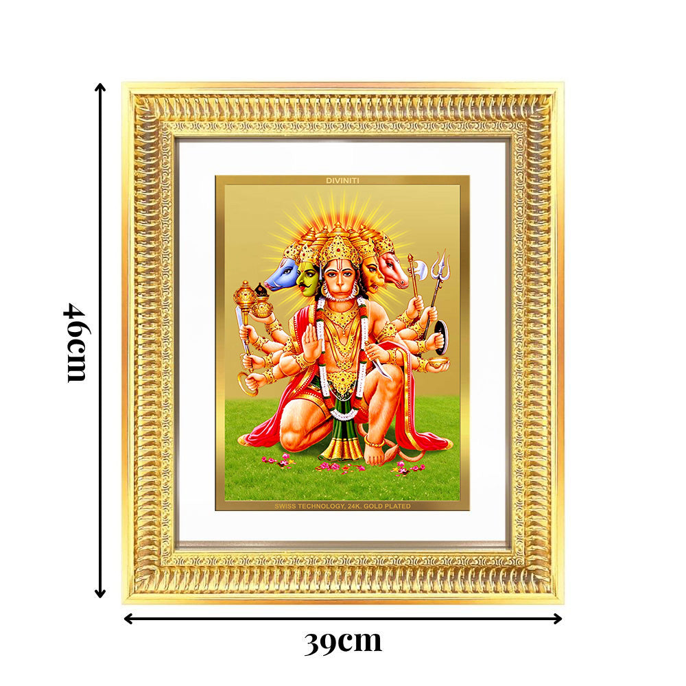Diviniti 24K Gold Plated Panchmukhi Hanuman (Classic) Divine Wall Frame for Home Mandir & Office Decor | Luxury Spiritual Gift