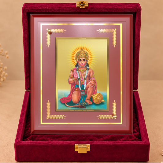 24K Gold-Plated Hanuman Blessings MDF Frame | Premium Gift Box | 22 x18 CM