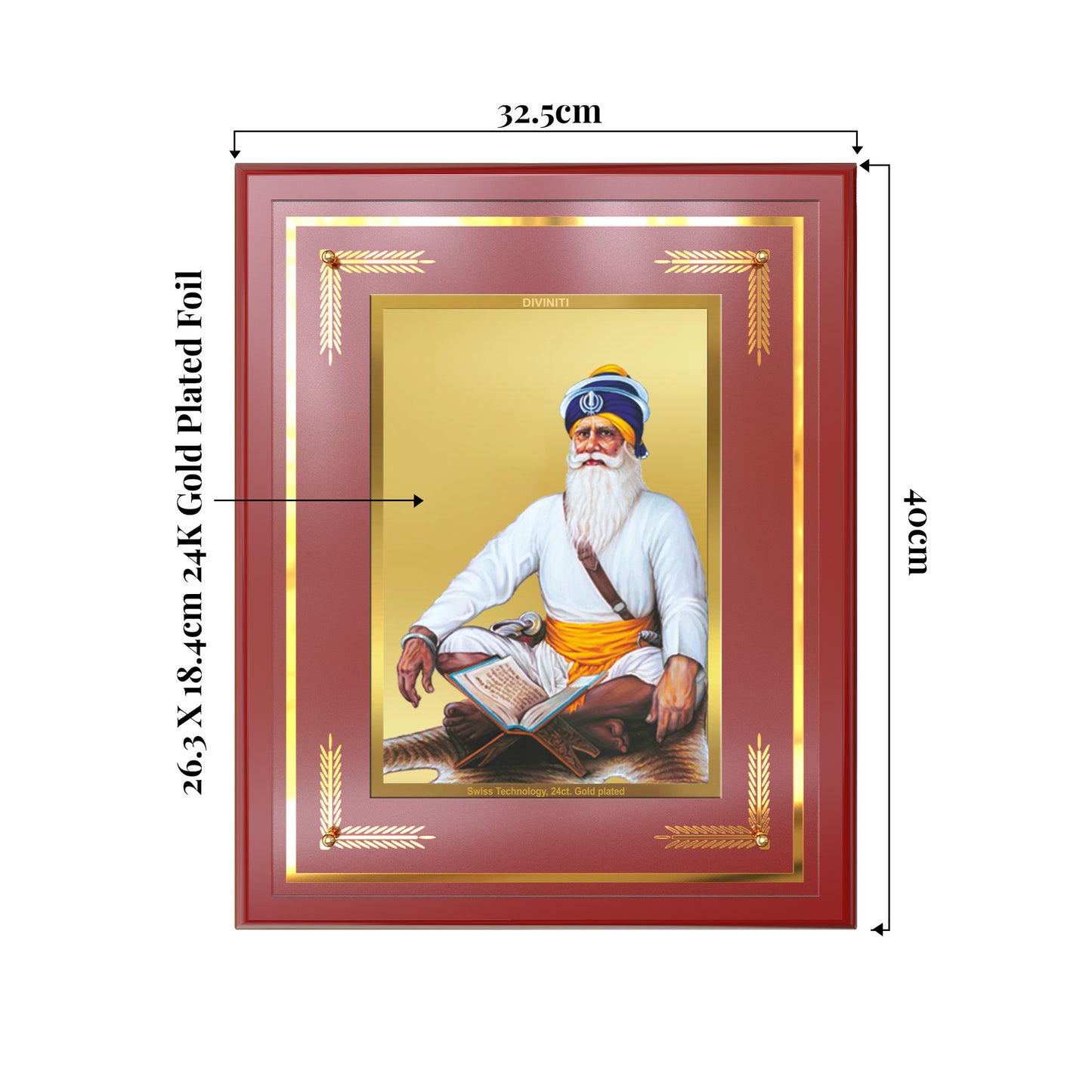 Baba Deep Singh Ji | Nihang Sikh and Martyr Wall Mount Photo Frame in 24K Gold Plated Foil