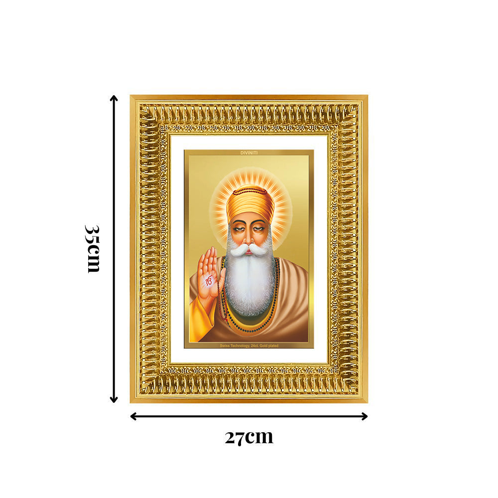 Diviniti 24K Gold Plated Guru Nanak Dev Ji (Classic) Sacred Sikh Wall Frame for Home Decor & Office Ambiance | Premium Spiritual Gift