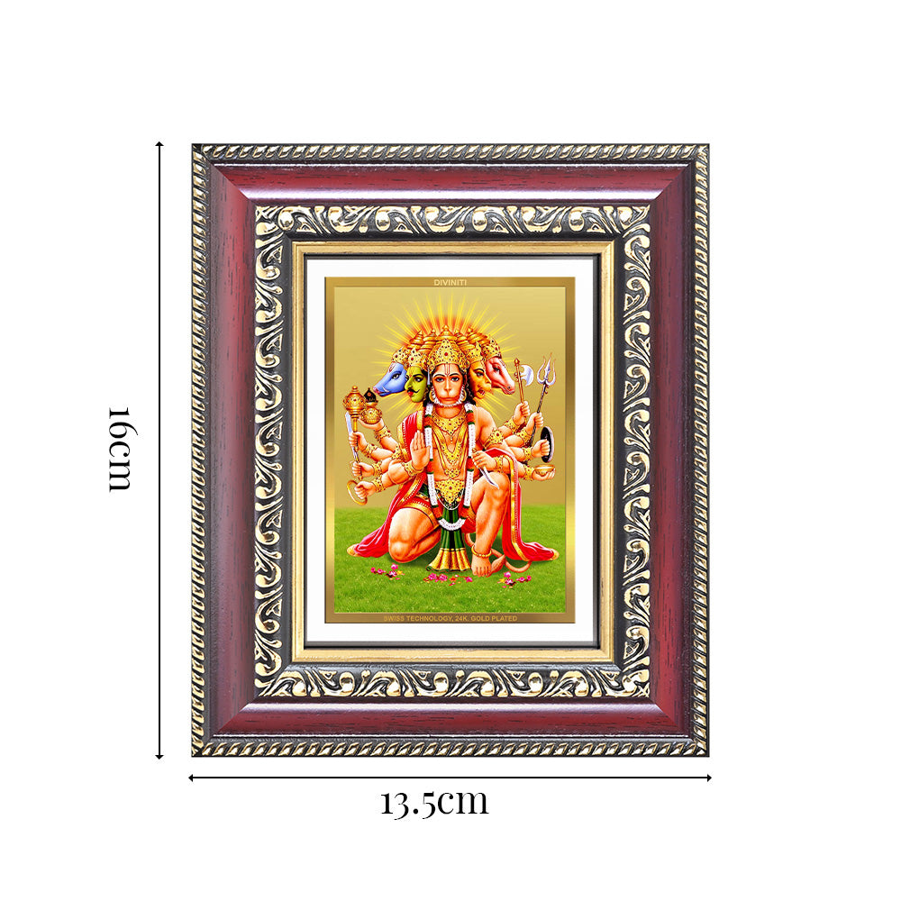 Diviniti 24K Gold Plated Panchmukhi Hanuman (Classic) Divine Table Top Frame for Home Mandir & Office Decor | Luxury Spiritual Gift