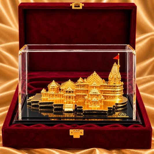 24K Gold-Plated Ram Mandir Showpiece | Premium Gift Box | 7x15 CM