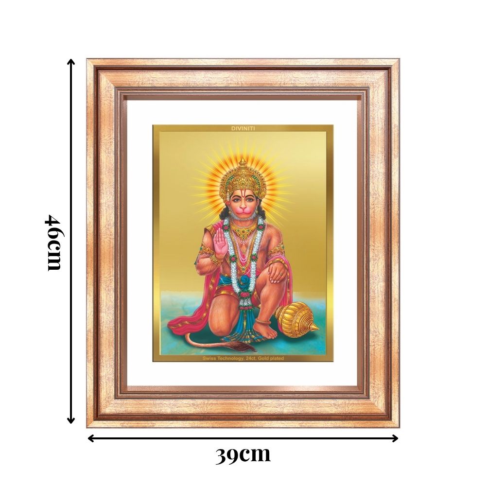 Diviniti 24K Gold Plated Ashirwad Hanuman (Classic) Divine Wall Frame for Home Mandir & Office Decor | Luxury Spiritual Gift