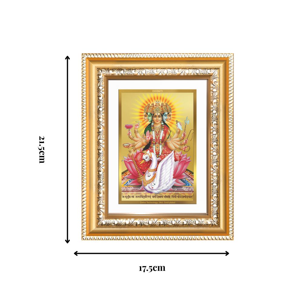Diviniti 24K Gold Plated Gayatri Maa (Classic) Divine Wall and Table Top Frame for Home Mandir & Office Decor | Luxury Spiritual Gift