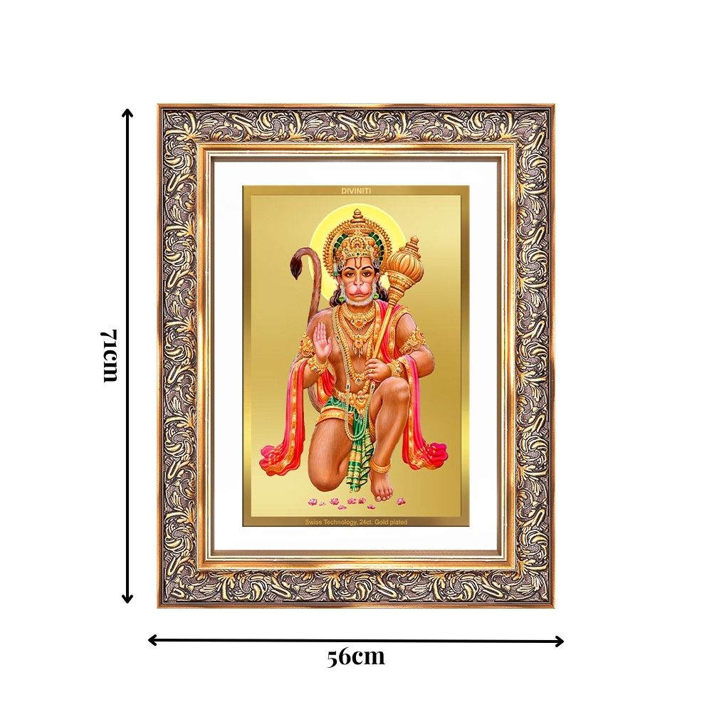 Diviniti 24K Gold Plated Hanuman With Blessings (Classic) Divine Wall Frame for Home Mandir & Office Decor | Luxury Spiritual Gift