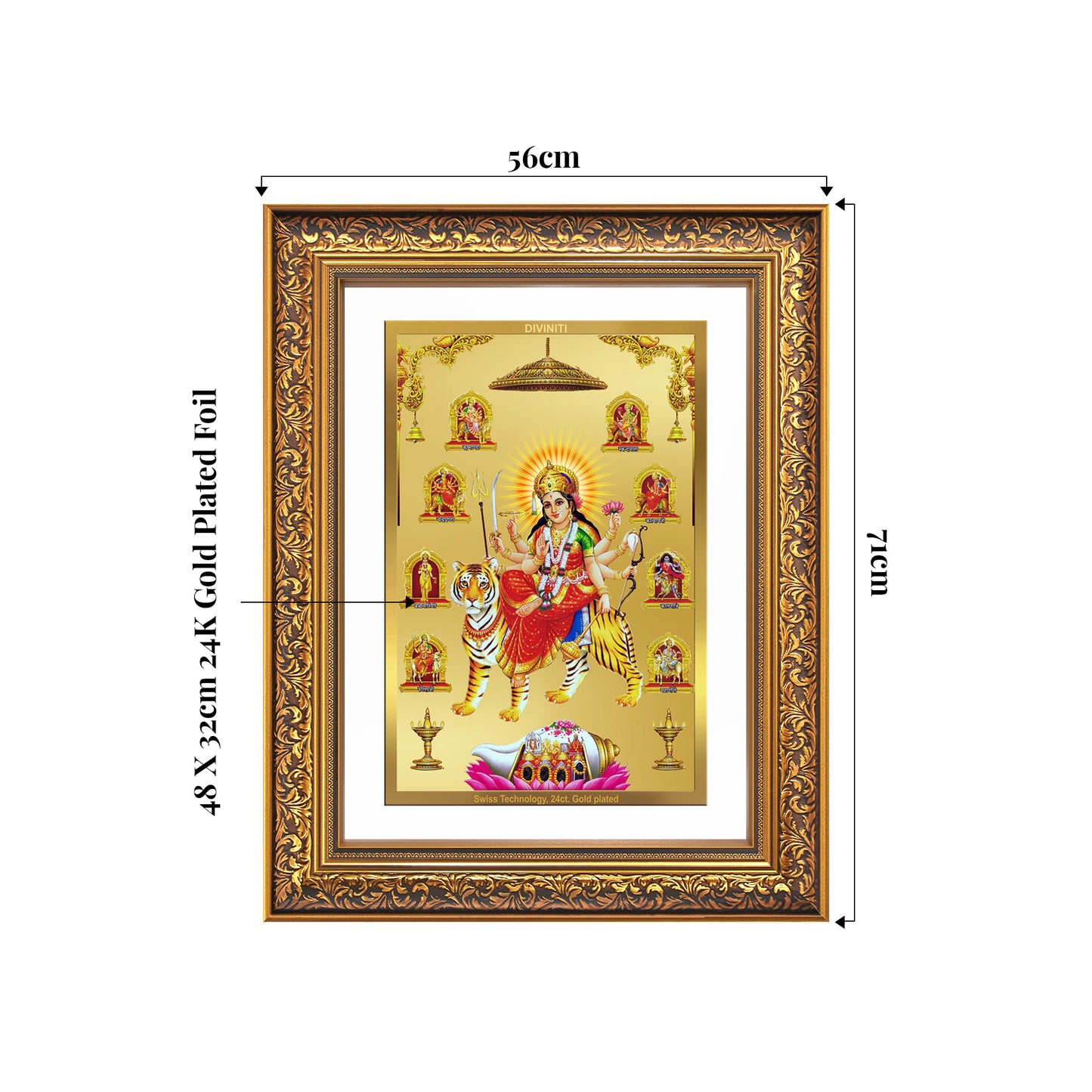 Durga Nav Durga | Goddess Durga in Her Nine Divine forms Wall Mount Photo Frame in 24K Gold Plated Foil