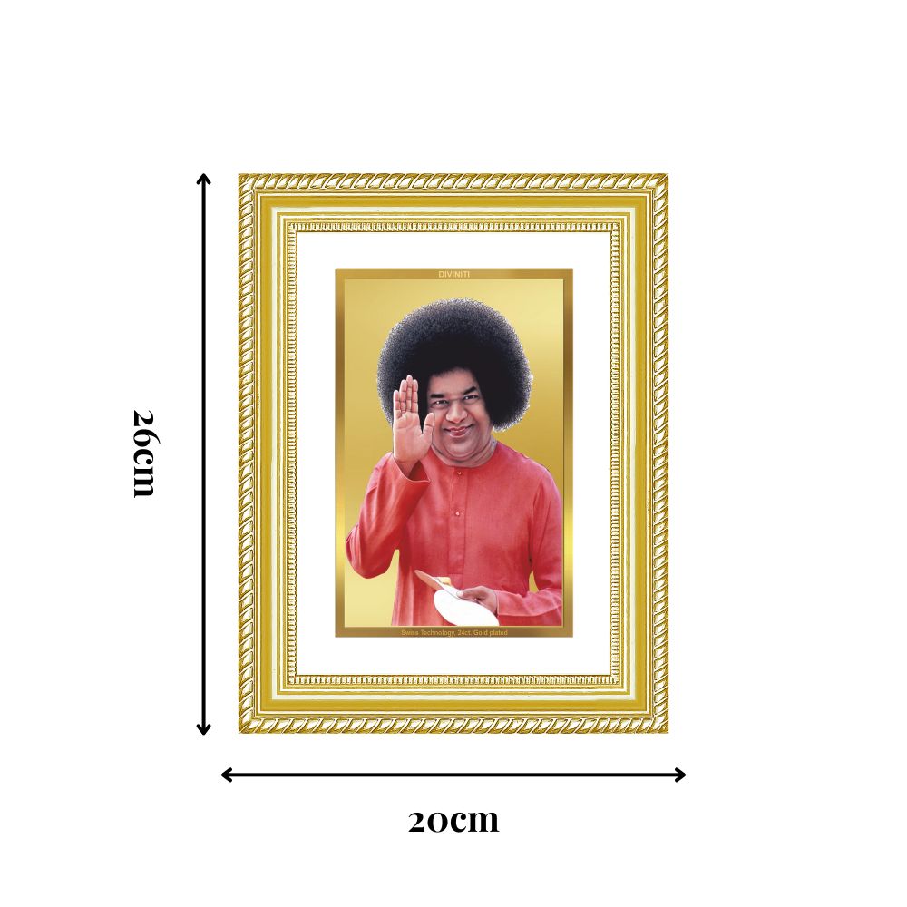 Diviniti 24K Gold Plated Satya Sai Baba (Classic) Divine Wall Frame for Home Mandir & Office Decor | Luxury Spiritual Gift