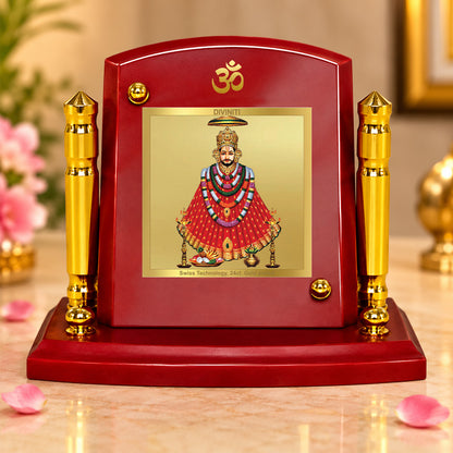 24K Gold-Plated Khatu Shyam Ji MDF Car Dashboard Frame | 7.5x9 CM