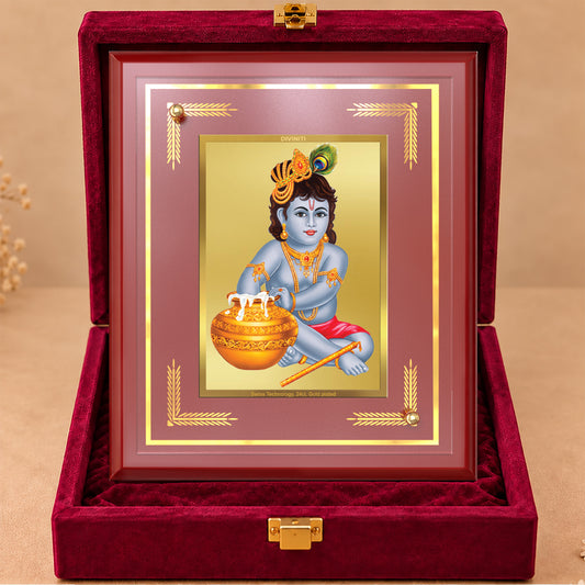 24K Gold-Plated Krishna Bal Gopal MDF Frame | Premium Gift Box | 22 X 18 CM
