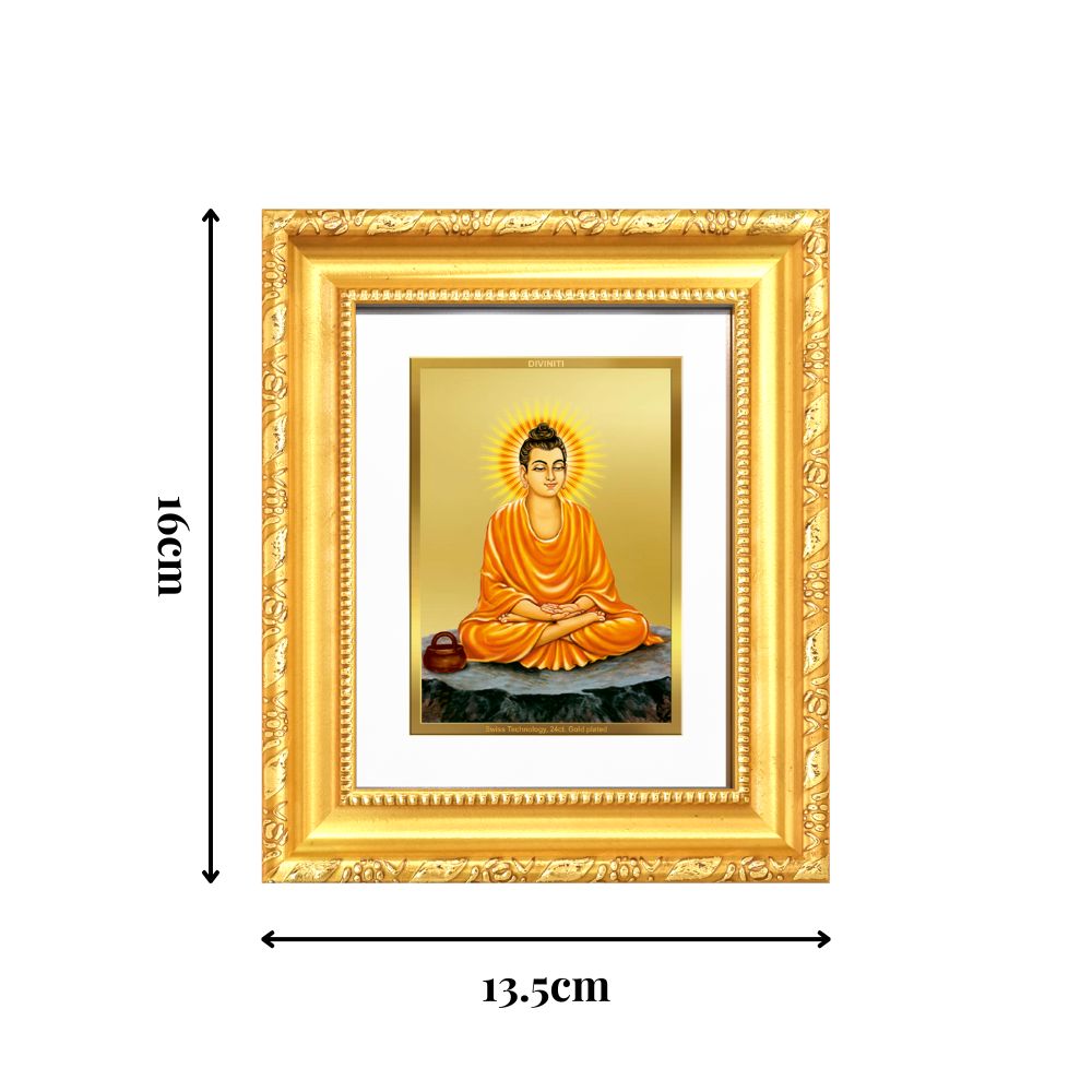 Diviniti 24K Gold Plated Buddha |Divine Table Top Frame for Home Mandir & Office Decor | Luxury Spiritual Gift
