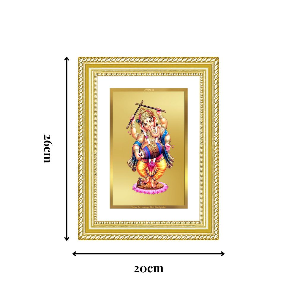 Diviniti 24K Gold Plated Dancing Ganesha (Classic) Divine Wall Frame for Home Mandir & Office Decor | Luxury Spiritual Gift