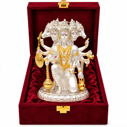 999 Silver-Plated Dual-Tone Panchmukhi Hanuman Idol | Premium Gift Box | 17.5x12 CM