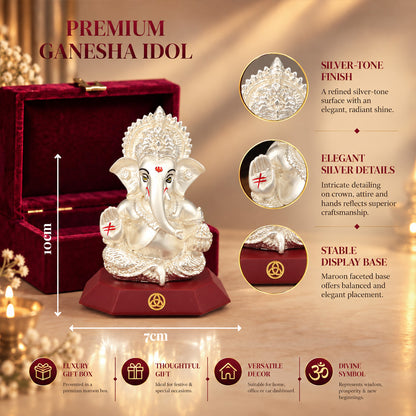 DIVINITI 999 Silver-Plated Ganesha Idol | Car & Home Decor | Gift Box | 10x7 CM