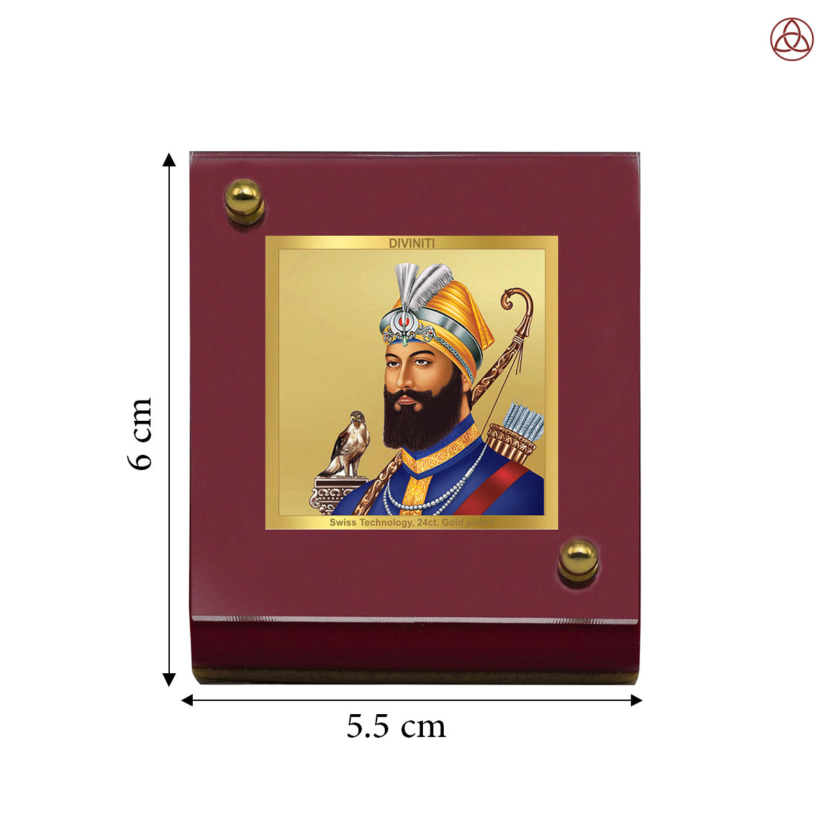 Diviniti 24K Gold Plated Foil Guru Gobind Singh Ji Frame For Car Dashboard, Home Decor, Table Tops (6 CM x 5.5 CM)