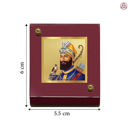 Diviniti 24K Gold Plated Foil Guru Gobind Singh Ji Frame For Car Dashboard, Home Decor, Table Tops (6 CM x 5.5 CM)