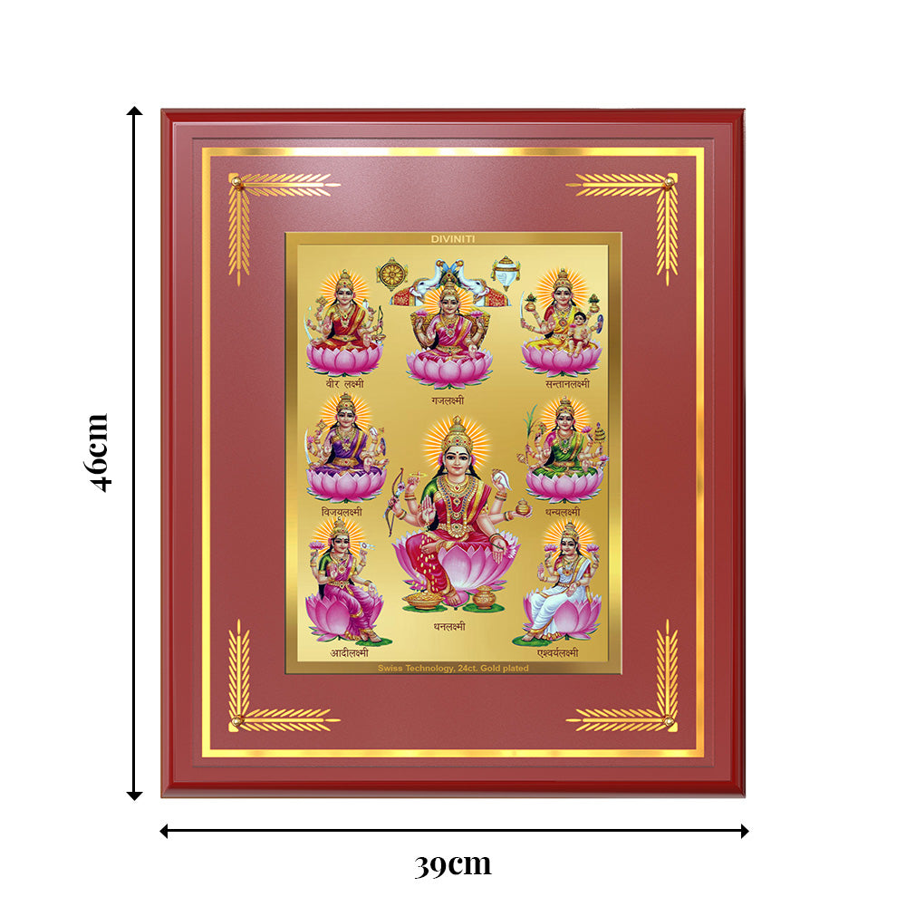 Diviniti Ashtalakshmi Wall Photo Frame in 24K Gold Plated Foil | Eight Forms of Wealth, Prosperity & Divine Blessings