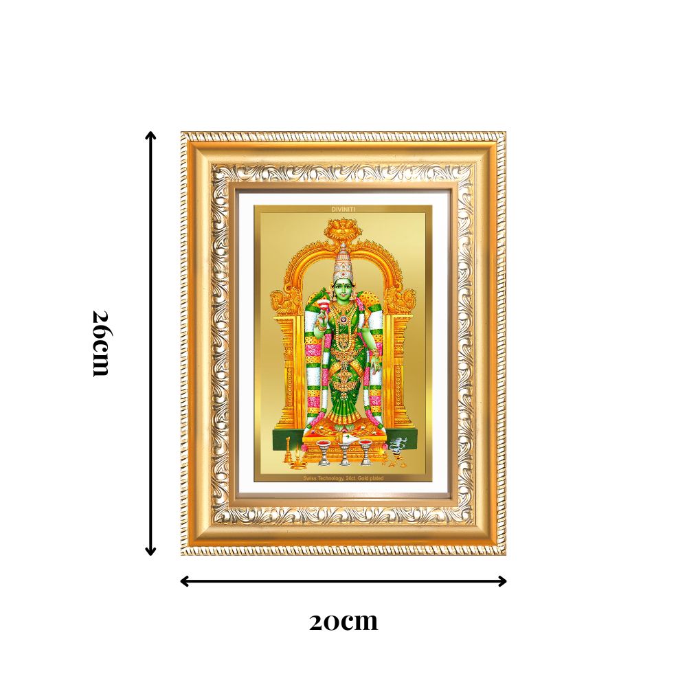 Diviniti 24K Gold Plated Meenakshi Amman (Classic) Divine Wall Frame for Home Mandir & Office Decor | Luxury Spiritual Gift