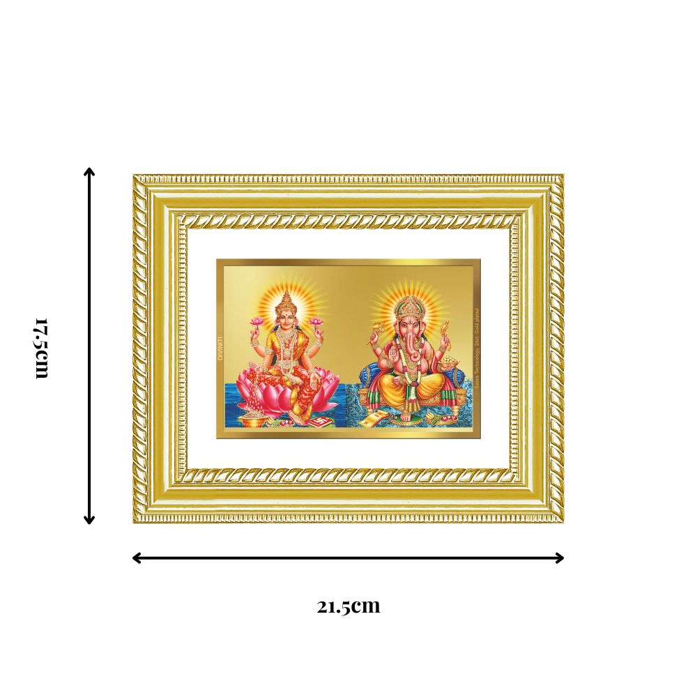 Diviniti 24K Gold Plated Lakshmi Ganesha (Classic) Divine Wall and Table Top Frame for Home Mandir & Office Decor | Luxury Spiritual Gift