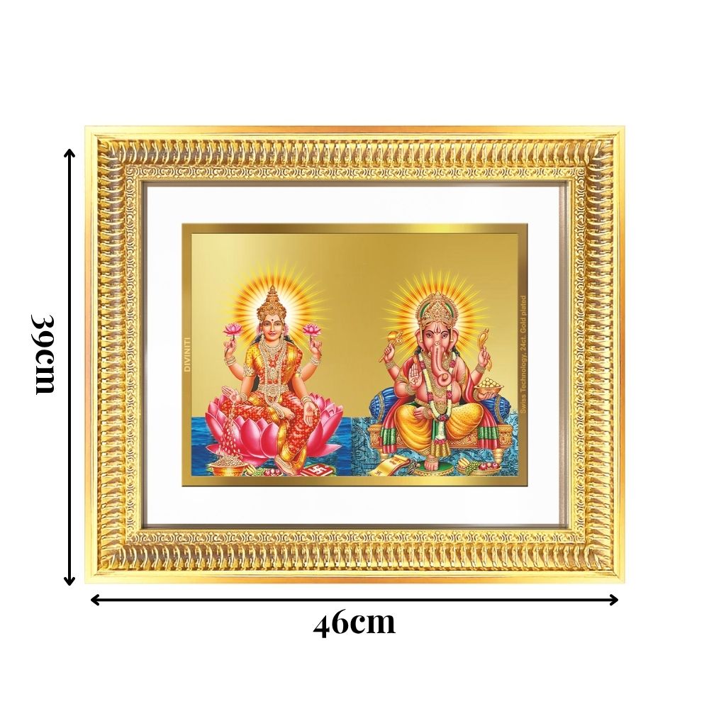 Diviniti 24K Gold Plated Lakshmi Ganesha (Classic) Divine Wall Frame for Home Mandir & Office Decor | Luxury Spiritual Gift