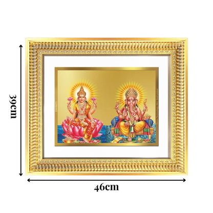 Diviniti 24K Gold Plated Lakshmi Ganesha (Classic) Divine Wall Frame for Home Mandir & Office Decor | Luxury Spiritual Gift