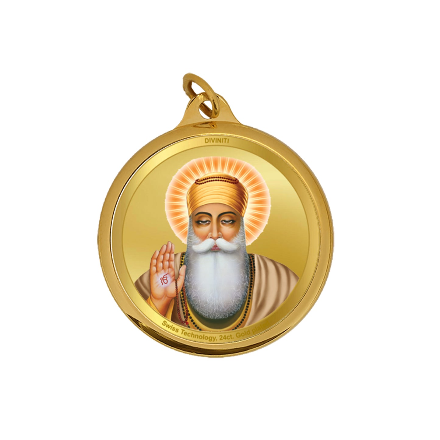 Diviniti 24K Gold Plated Guru Nanak Dev Ji & Ik Onkar 18MM Double Sided Pendant For Men, Women & Kids