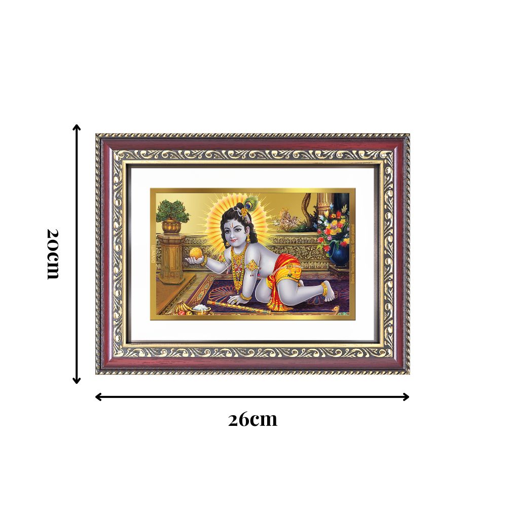 Diviniti 24K Gold Plated Laddu Gopal (Classic) Divine Wall Frame for Home Mandir & Office Decor | Luxury Spiritual Gift